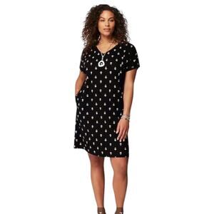 J. Jill black floral cotton mini dress short sleeve v-neck summer casual NEW